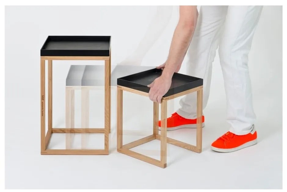 Комплект от 2 странични масички от дъб с черен плот Oak Nest - Wireworks