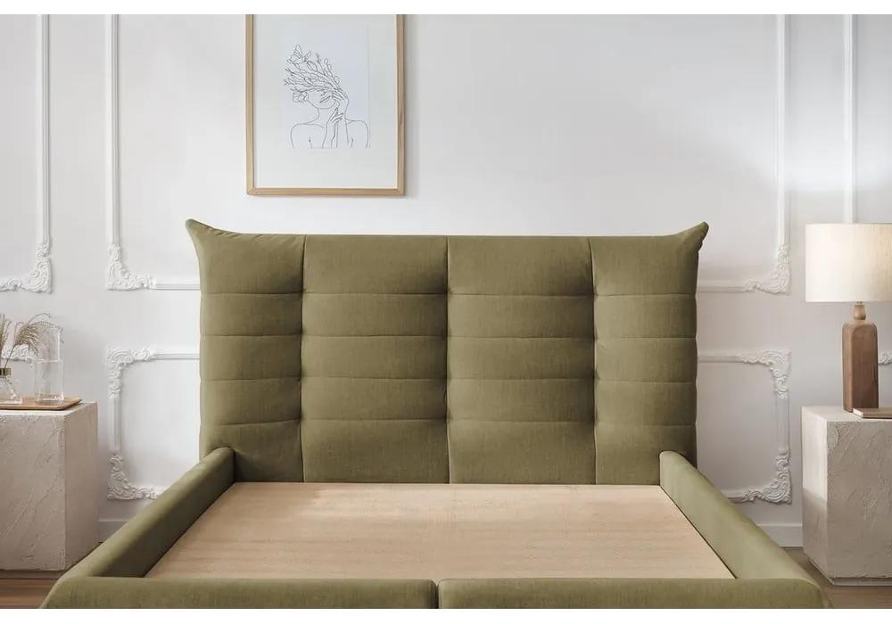 Тъмнозелено тапицирано двойно легло с място за съхранение с решетка 180x200 cm Clothilde - Bobochic Paris