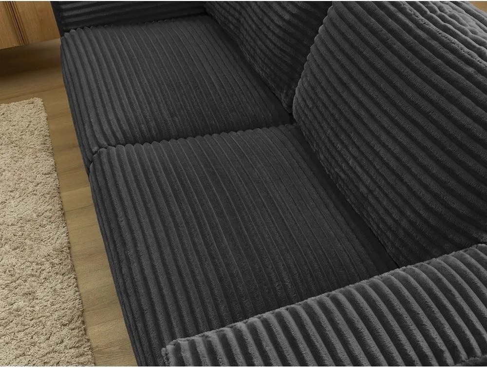 Черен диван за ежедневно спане/сгъваем от рипсено кадифе 220 cm Hugo – Bobochic Paris