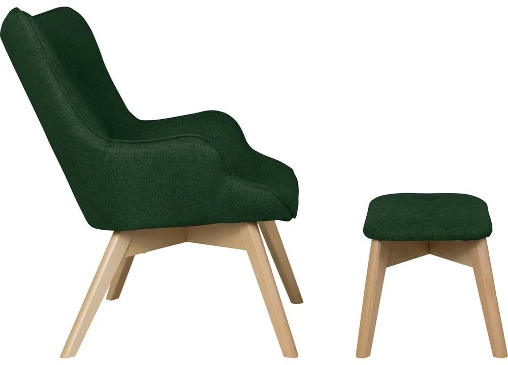 Тъмнозелен фотьойл с табуретка Niko – Ropez