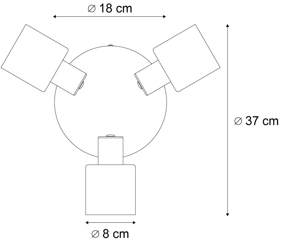 Модерна таванна лампа черна с кръгло димно стъкло 3-светлинна - Cilin