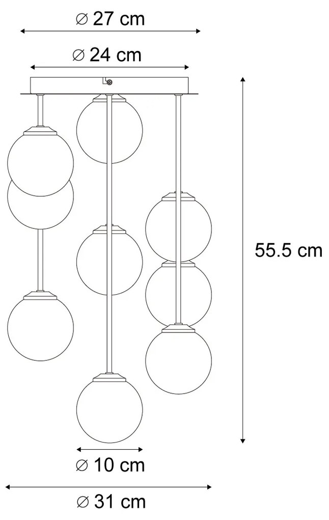 Модерна таванна лампа черна с кехлибарено и опушено стъкло 9-светлини - Атина