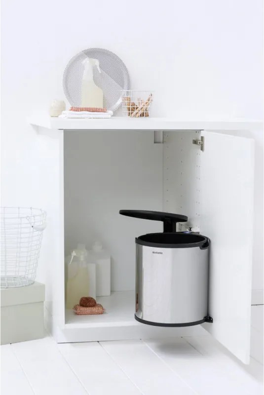 Кош за боклук за вграждане Brabantia Built-In 647044, 15 л, Широк отвор, Пластмасова вътрешна кофа, Инокс