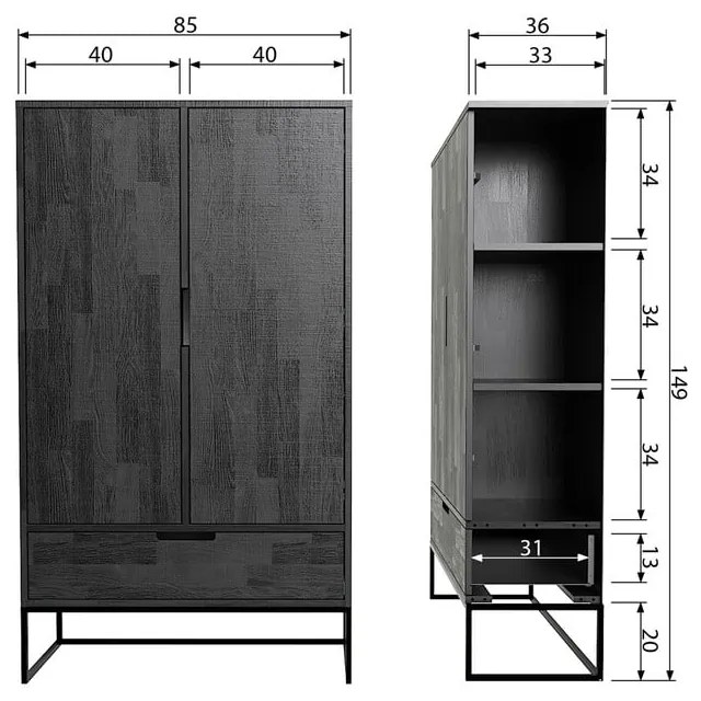 Черно шкафче от масивен ясен 85x149 cm Silas – WOOOD