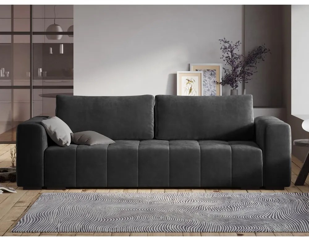 Тъмно сив кадифен разтегателен диван Luca - Milo Casa