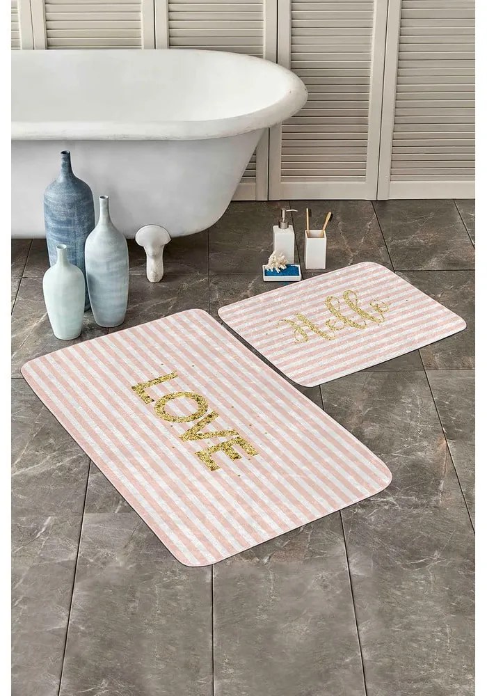 Розови кадифени постелки за баня в комплект от 2 бр. 60x100 cm Love – Mila Home