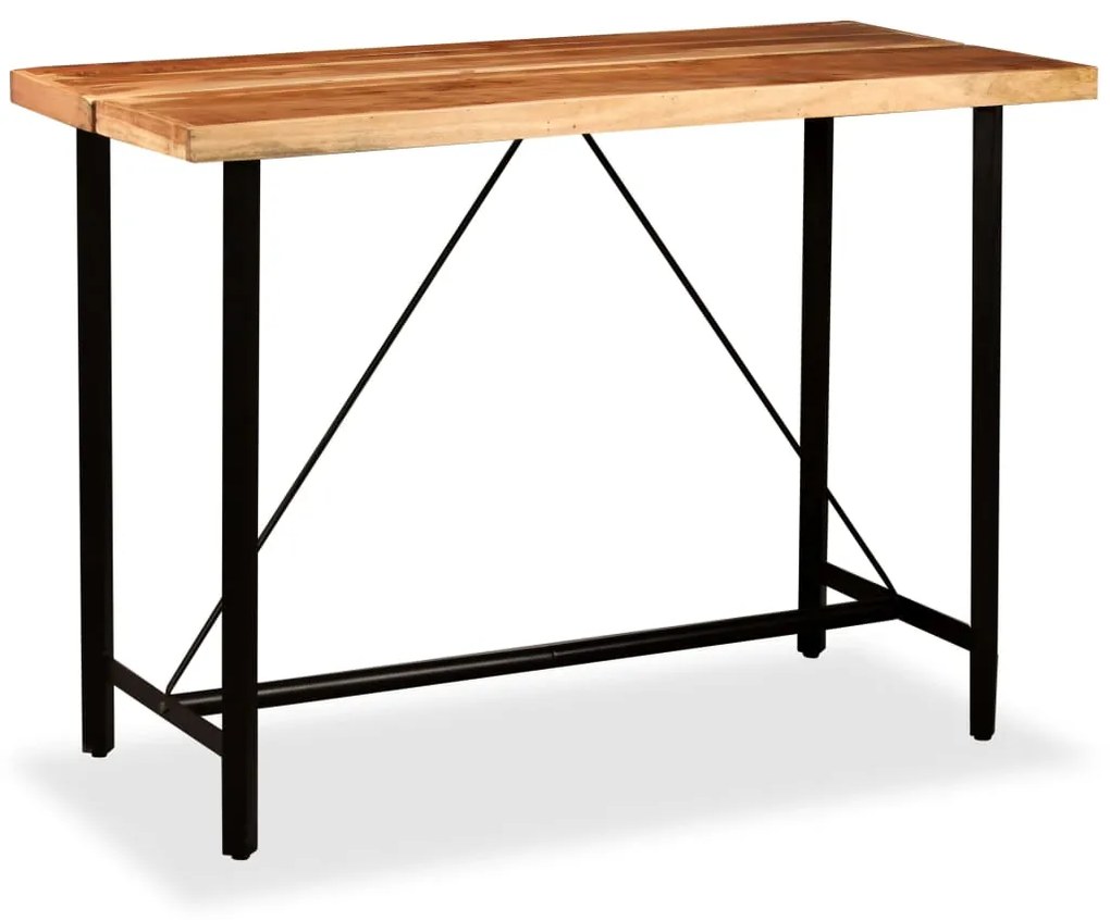 275135 vidaXL Бар комплект, 7 части, акация масив, естествена кожа и канава