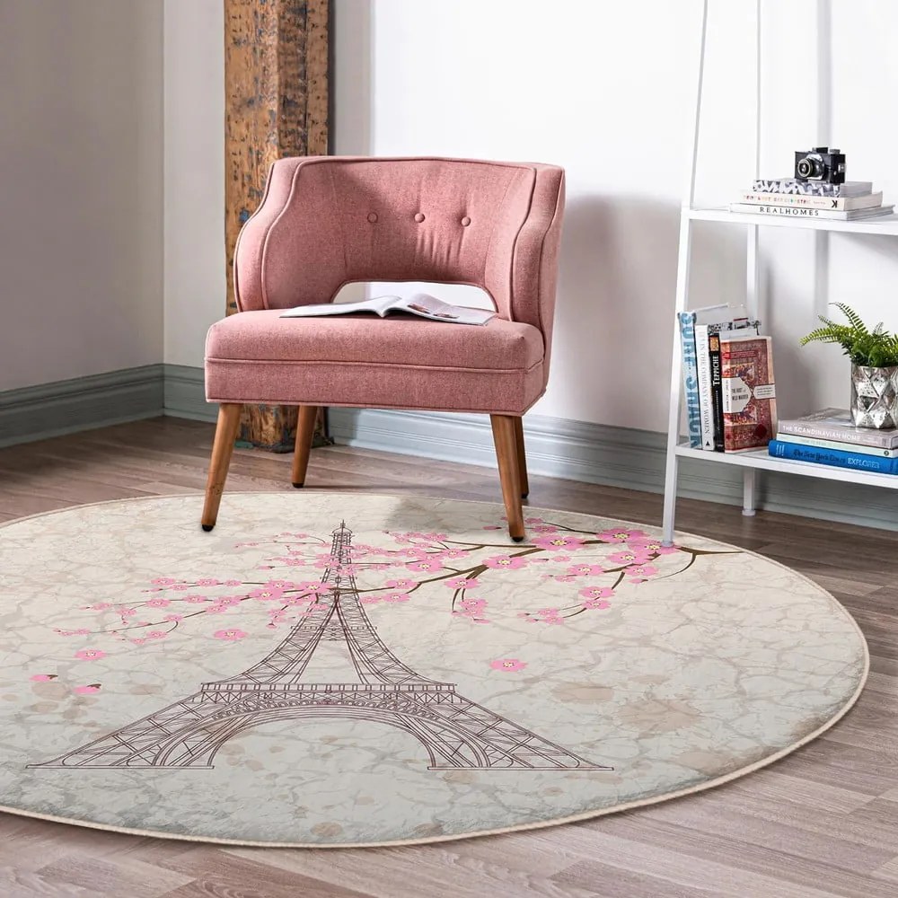 Светлорозов кръгъл килим подходящ за пране и за прахосмукачки роботи ø 120 cm Comfort – Mila Home