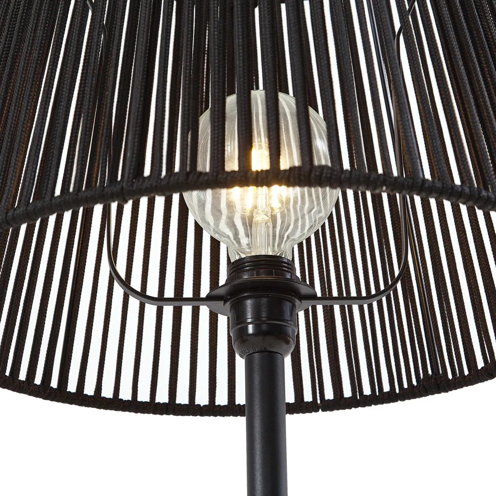 Външна подова лампа черна с черен абажур от въже IP44 - Virginia Jayla