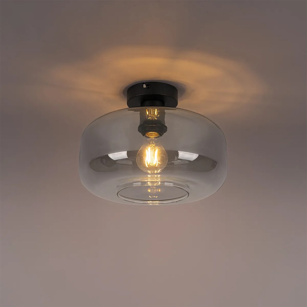 Таванна лампа в стил Арт Деко черна с димно стъкло - Bizle