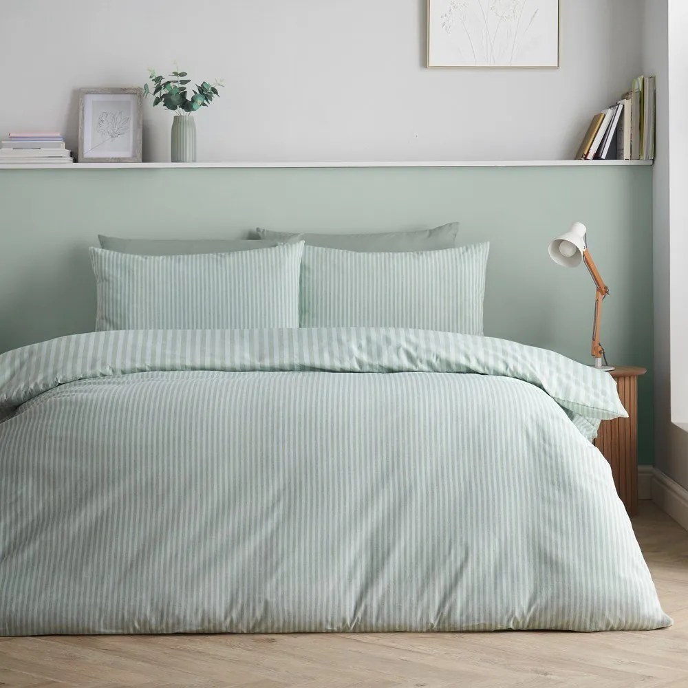 Зелено двойно 3 части спално бельо 200x200 cm Epping Textured Stripe – Catherine Lansfield