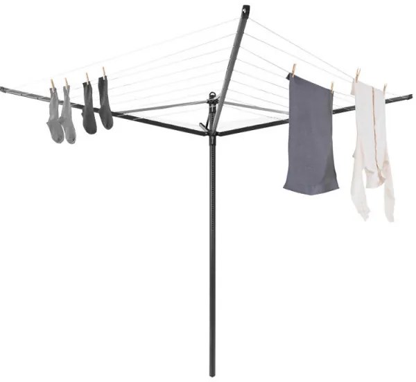 Външен простор Brabantia Lift-O-Matic 1003467, 50 м, Регулируема височина, Метален шиш за вкопаване, Калъф, Торба с щипки, Резистентен на корозия, Черен