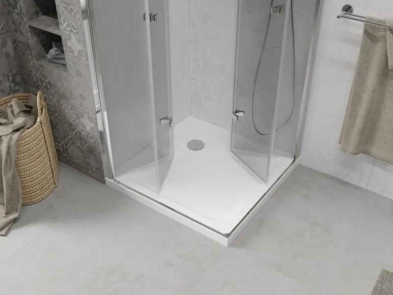 Mexen Lima Двукабинен сгъваем душ 90 x 90 см, прозрачен, хром + корито Flat
