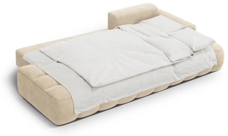 Бежов кадифен сгъваем/с място за съхранение ъглов диван (десен ъгъл) Linz – Cosmopolitan Design