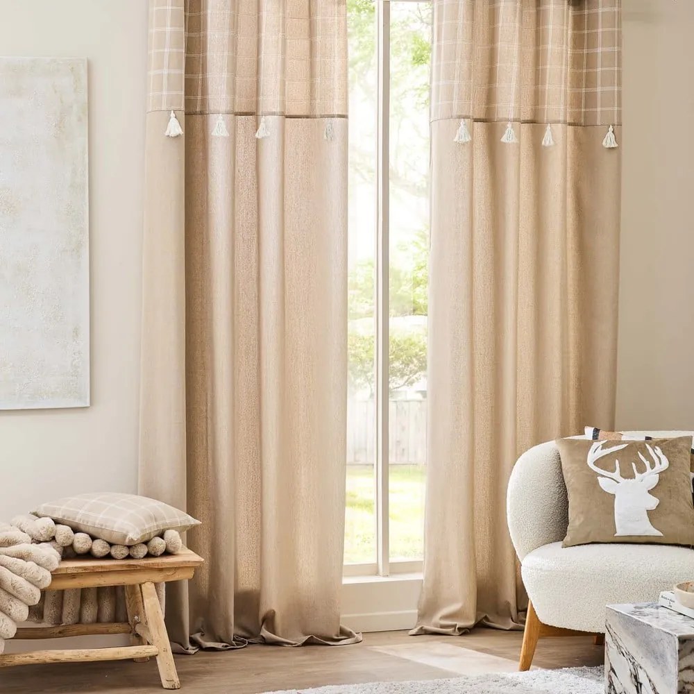 Кафяво перде със смес от памук 140x240 cm Everest – douceur d'intérieur