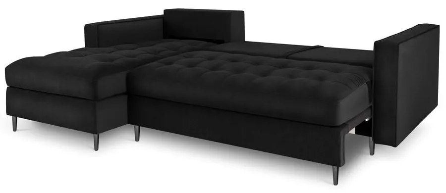 Ъглов разтегателен диван от черно кадифе , ляв ъгъл Santo - Milo Casa