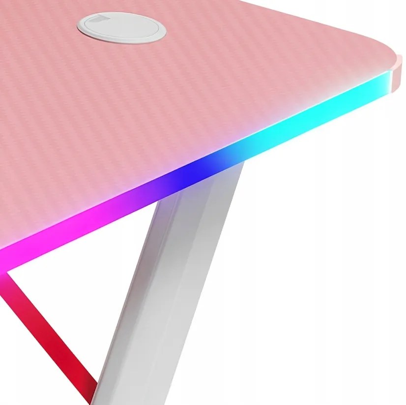 Розова геймърска PC маса с RGB LED осветление Šírka: 120 cm