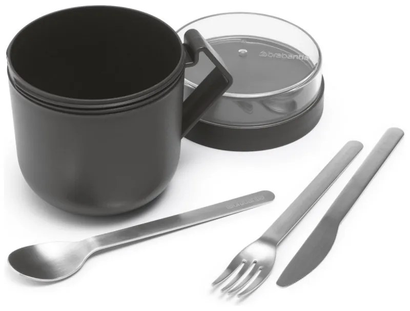 Чаша за супа с капак Brabantia Make&Take 1006293, 600+180 мл, Винтов капак, Без BPA, Тъмносив