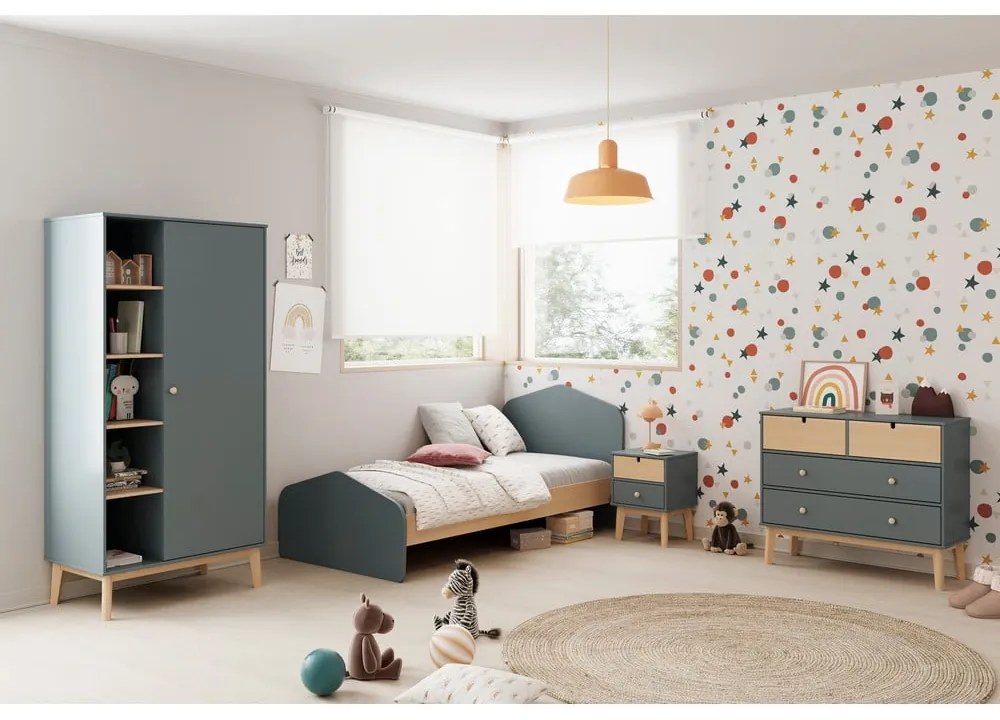 Детско легло 90x190 cm от декор от бор с включена подматрачна рамка в естествен цвят/сиво-зелено Estefania – Marckeric