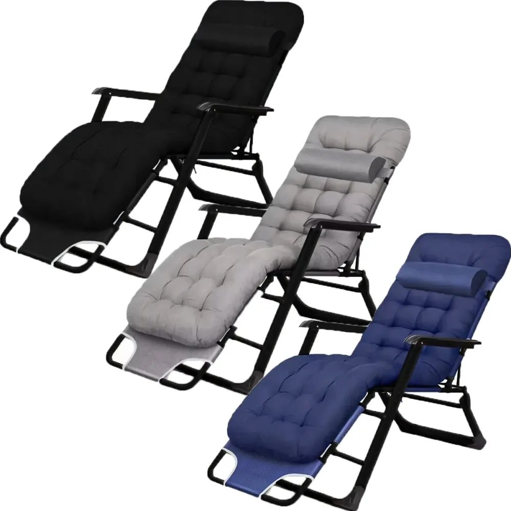 Градински шезлонг с черна рамка и възглавница Сив