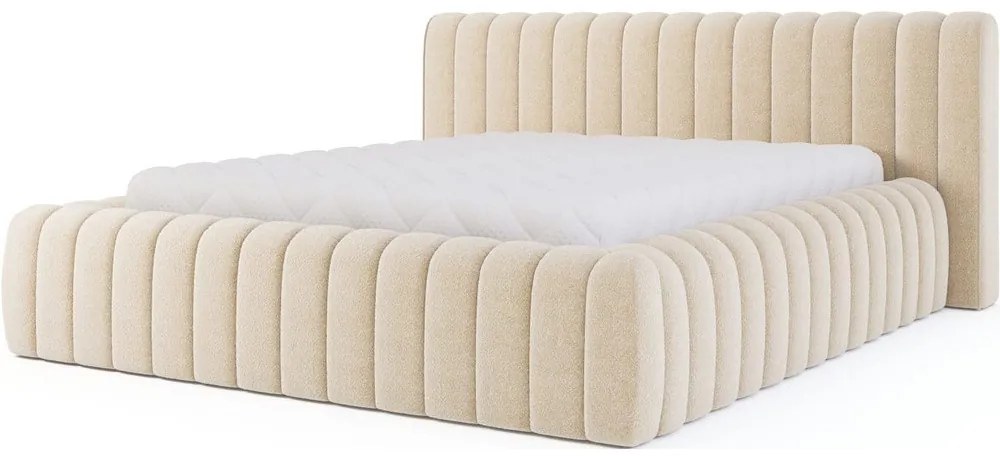 Бежово двойно легло 160x200 cm тапицирано с място за съхранение с включена подматрачна рамка Carilla – ELTAP