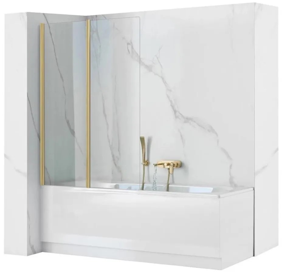 REA-K9777 - Сгъваем параван за вана AGAT 140x100 см четкано злато/прозрачно