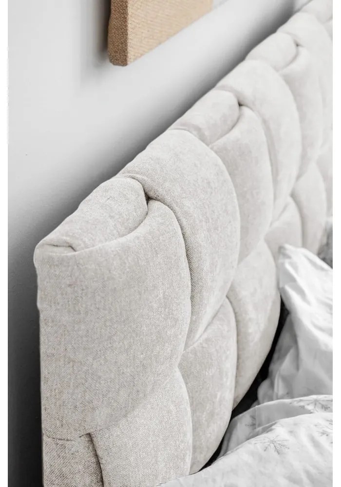 Кремаво тапицирано двойно легло с включена подматрачна рамка 180x200 cm Eve – Miuform