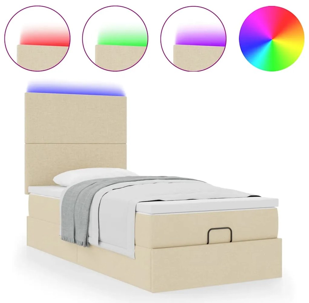 3313890 vidaXL Османска легло с матрак и LED, кремаво, 90x190 см, плат