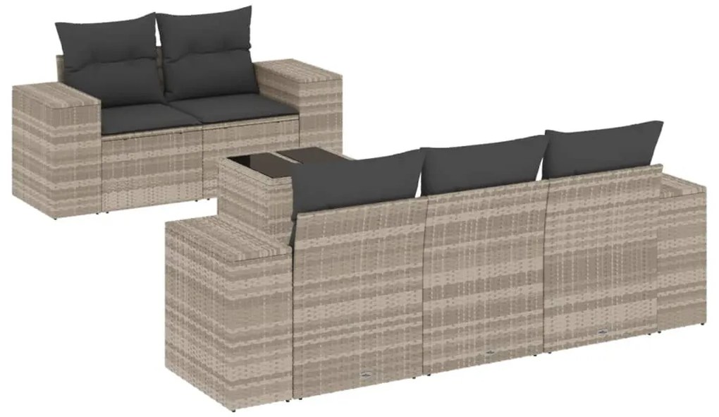 3254639 vidaXL Градински комплект с възглавници, 6 части, светлосив полиратан