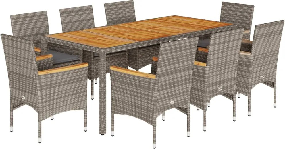 3278638 vidaXL Външен комплект с възглавници 9 части сив полиратан акация