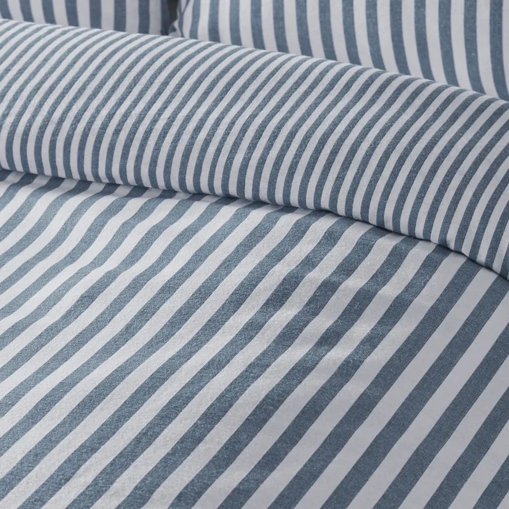 Синьо единично фланелено спално бельо 135x200 cm Stripe – Catherine Lansfield