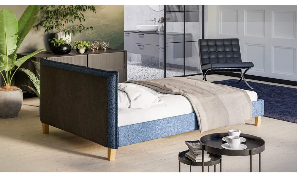 Синьо тапицирано двойно легло с решетка 140x200 cm Tina - Ropez