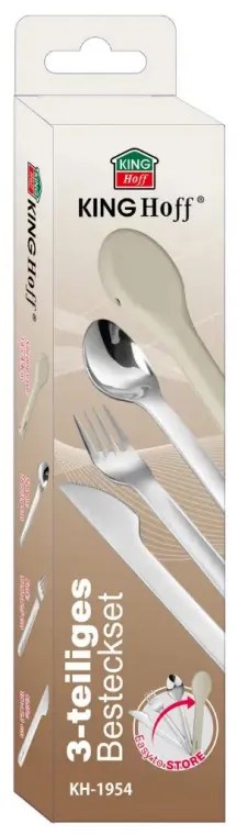 Комплект 3 бр прибори за хранене Kinghoff KH 1954, Силиконов калъф за съхранение, Неръждаема стомана, Сребрист