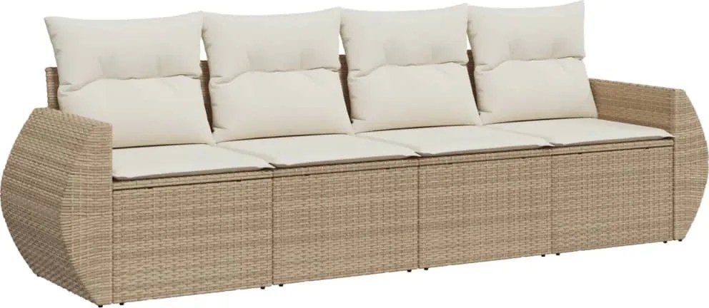 3221077 vidaXL Градински диван с възглавници, 4 части, бежов полиратан
