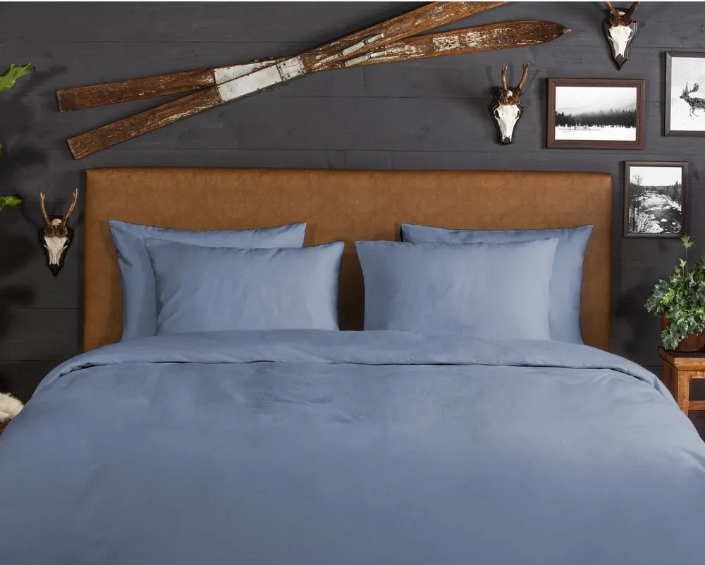 Синьо двойно удължено фланелено спално бельо 240x220 cm – Good Morning