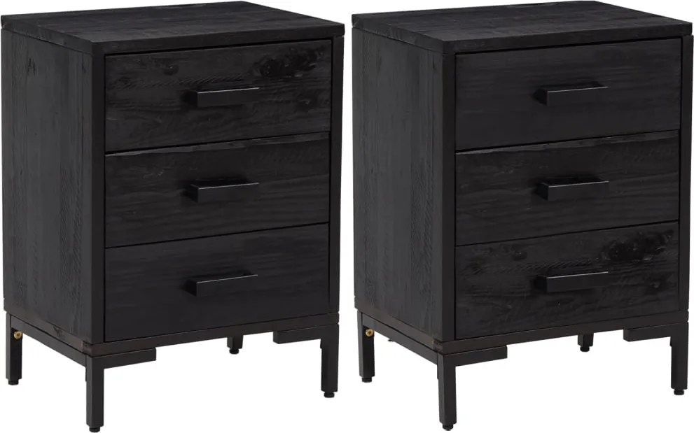 3120341 vidaXL Нощни шкафчета, 2 бр, черни, 40x30x55 см, борово дърво масив
