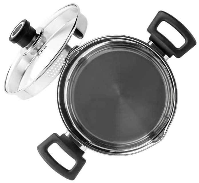 Дълбока тенджера Luigi Ferrero Sophia FR-3407, 20x18 см, 5.6 л, Стомана 18/10, Стъклен капак с отвор за пара, Индукция, Инокс