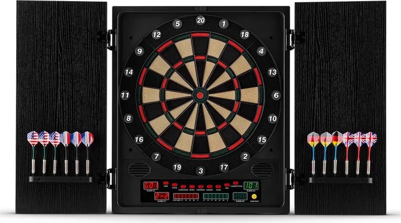 KLARFIT Dartmaster, черен, електронна мишена със стрелички и врата
