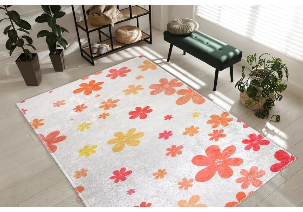 Детски килим подходящ за пране в оранжево цвят слонова кост 60x100 cm Fall Flowers – Vitaus
