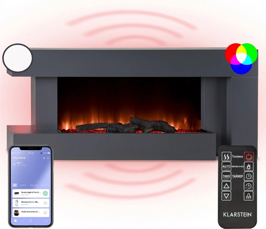 Klarstein Studio Light & Fire 2 Smart, камина, 1000/2000W, MDF, WiFi Контрол