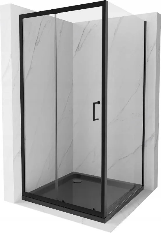 Mexen Apia плъзгаща се душ кабина 90 x 90 см, прозрачна, черна + плосък поддушов съд, черен - 840-090-090-70-00-4070B
