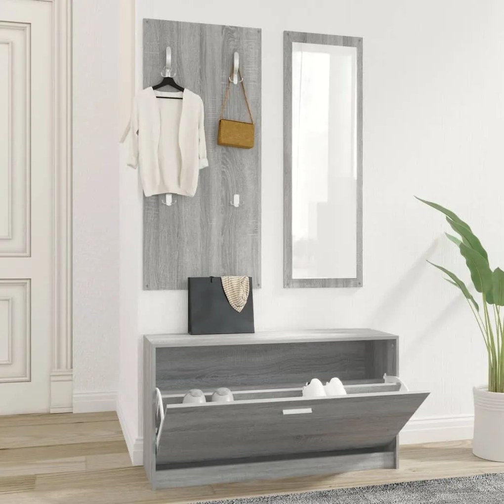 342575 vidaXL 3-в-1 портманто, сив сонома, инженерно дърво