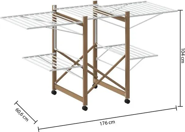 Сушилник за дрехи 5five Wood Effect с 4 колела, Метал Дървесен ефект, 27 m