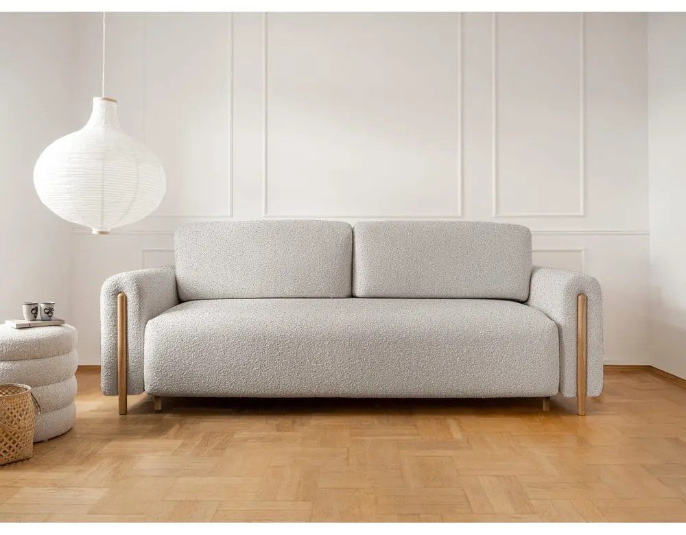 Сиво-бежов разтегателен диван с място за съхранение от букле 244 cm Arcadova – ELTAP