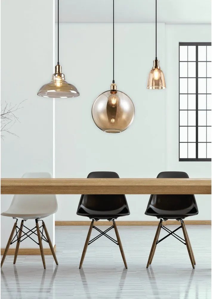 Метално висящо осветително тяло в месингов цвят със стъклен абажур ø 28 cm Aldo – Reality