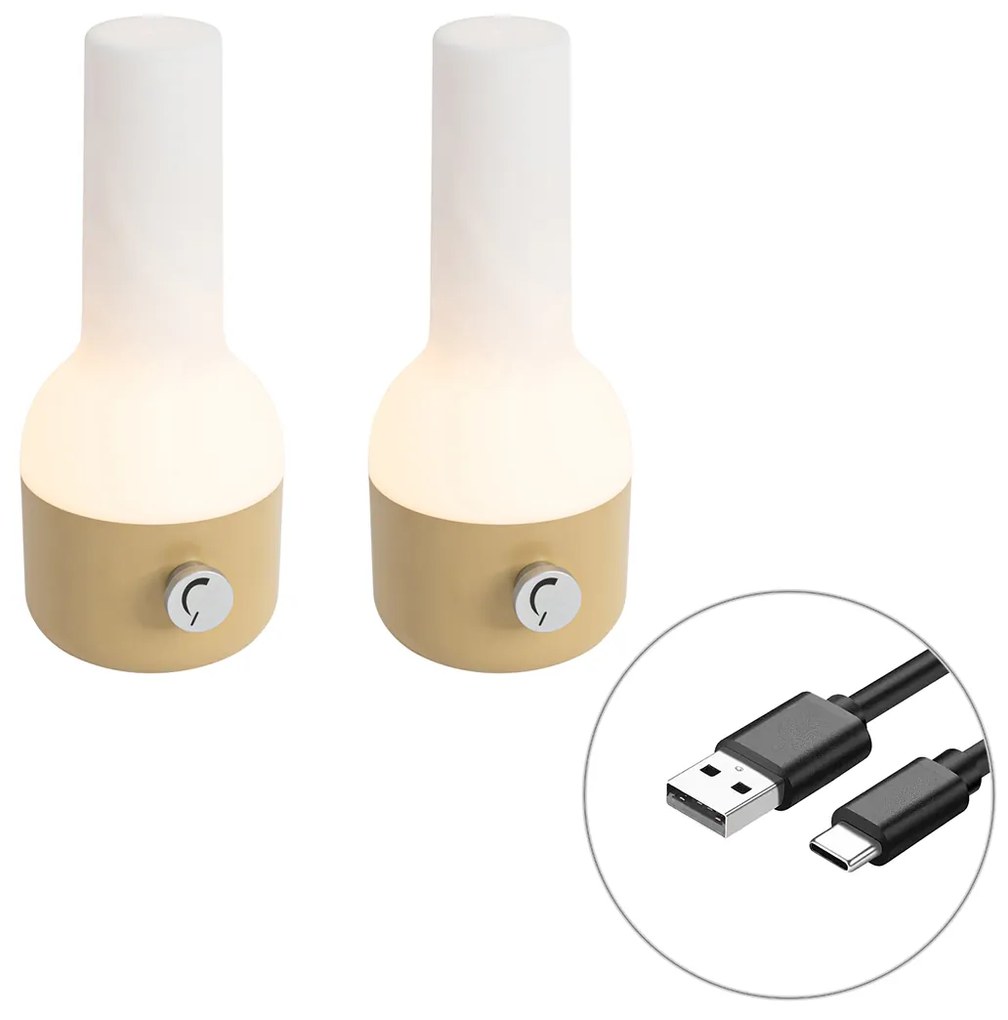 Комплект от 2 настолни лампи за външна употреба златист с бял цвят включително акумулаторен LED - Haard