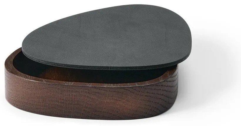 Дървена декоративна кутия за съхранение от еко кожа с капак в антрацитен и кафяв цвят 14x12,5x3,5 cm Curve Nupo – LIND DNA