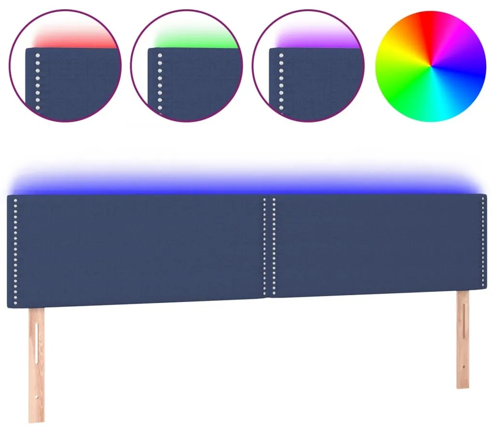 3121500 vidaXL LED горна табла за легло, синя, 200x5x78/88 см, плат