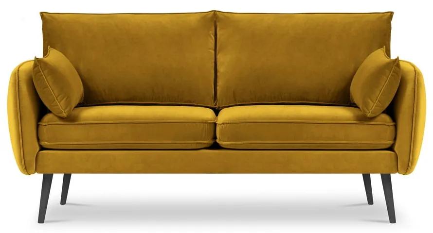 Жълт кадифен диван с черни крака , 158 см Lento - Kooko Home