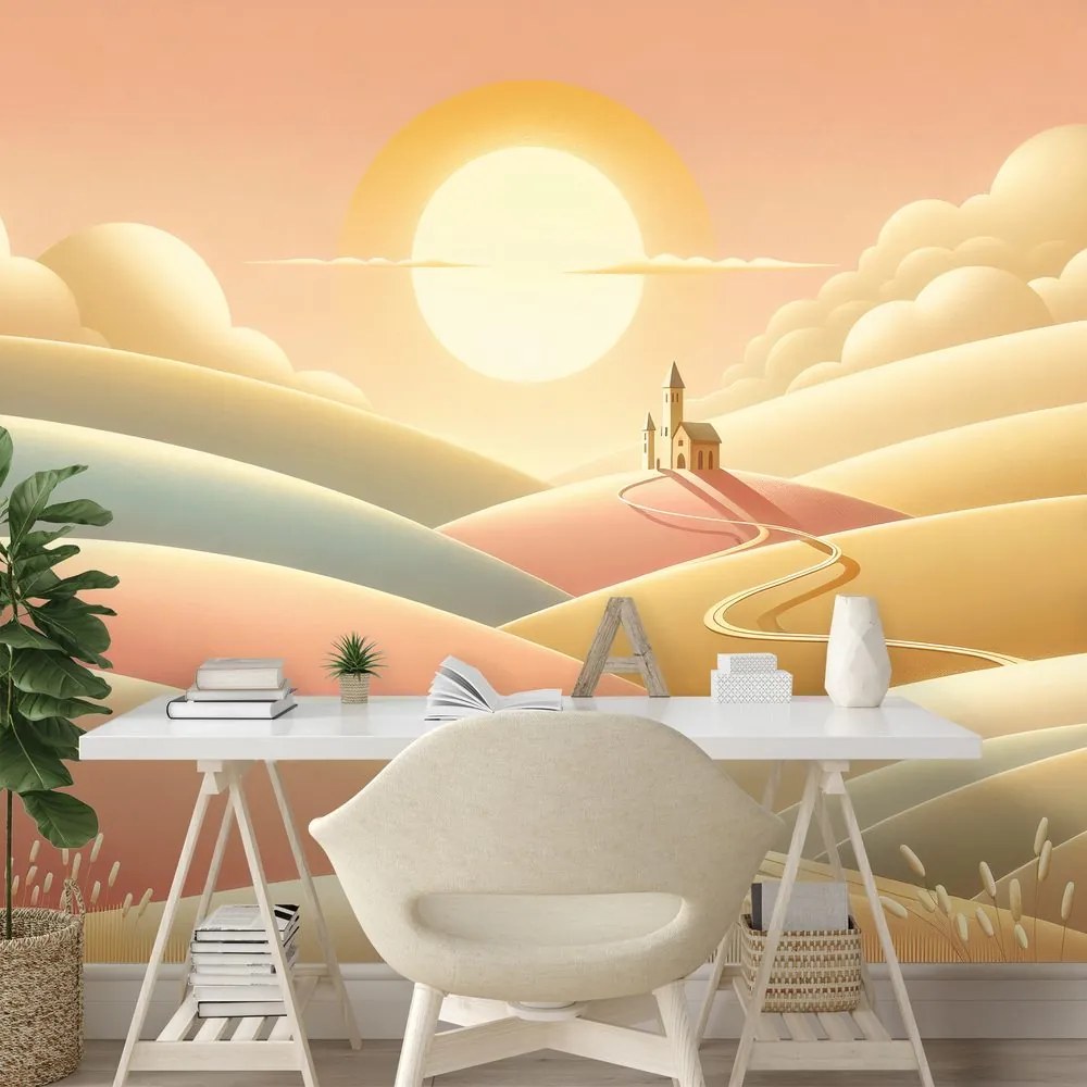 Тапет – Пастелна природа с църква